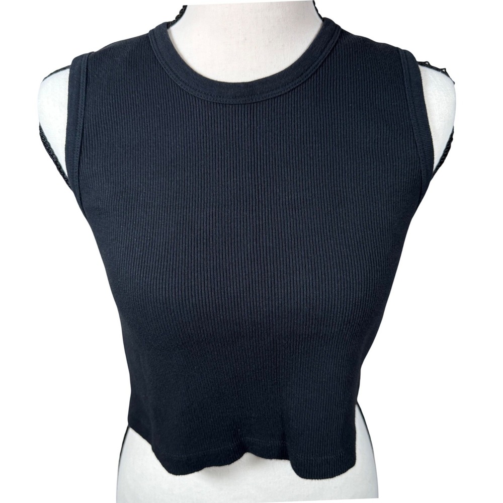 Lonely Ghost Ribbed Crop Tank Top Womens Medium Black Excellent Ghost Logo